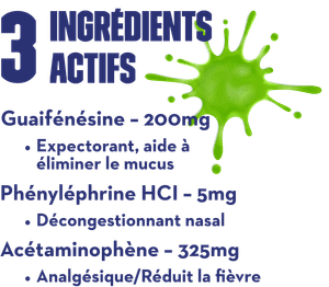 Texte adjacent à une illustration d’éclaboussure de mucus vert.