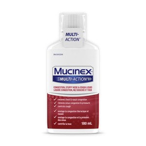 Plan produit avant du Liquide Mucinex Multi-Action Congestion, nez bouché et toux